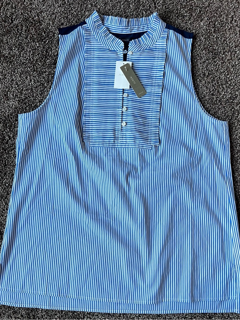 J. Crew Blue and White Striped Sleeveless Button-Front Top